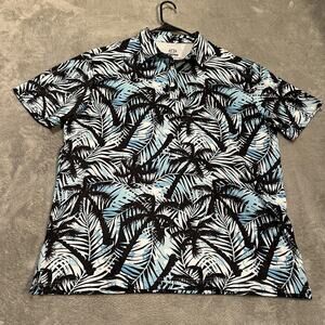 KaiPar Polo Shirt Mens 2XL Black Blue Tropical Palm Print Performance Stretch